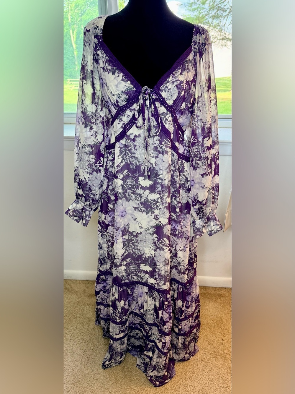 NWT Forever 21 purple floral maxi peasant dress boho fairy core cottagecore med